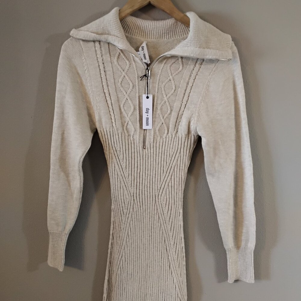 Day + moon, cotton blend hooded sweater dress, Mont Blanc style